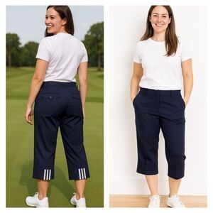 Adidas ClimaCool 3-Stripes Navy and White Capri Golf Pants Size 10 Stretch